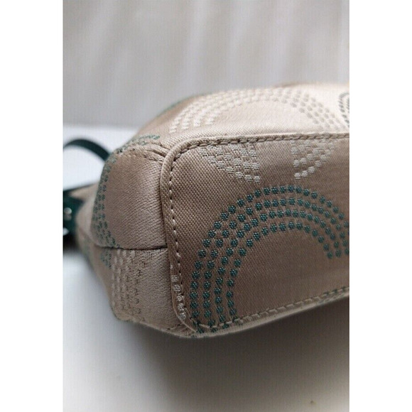 Coach Signature Brown Canvas Teal Leather Trim Zipper Satchel Crossbody Bag - Picture 14 of 14